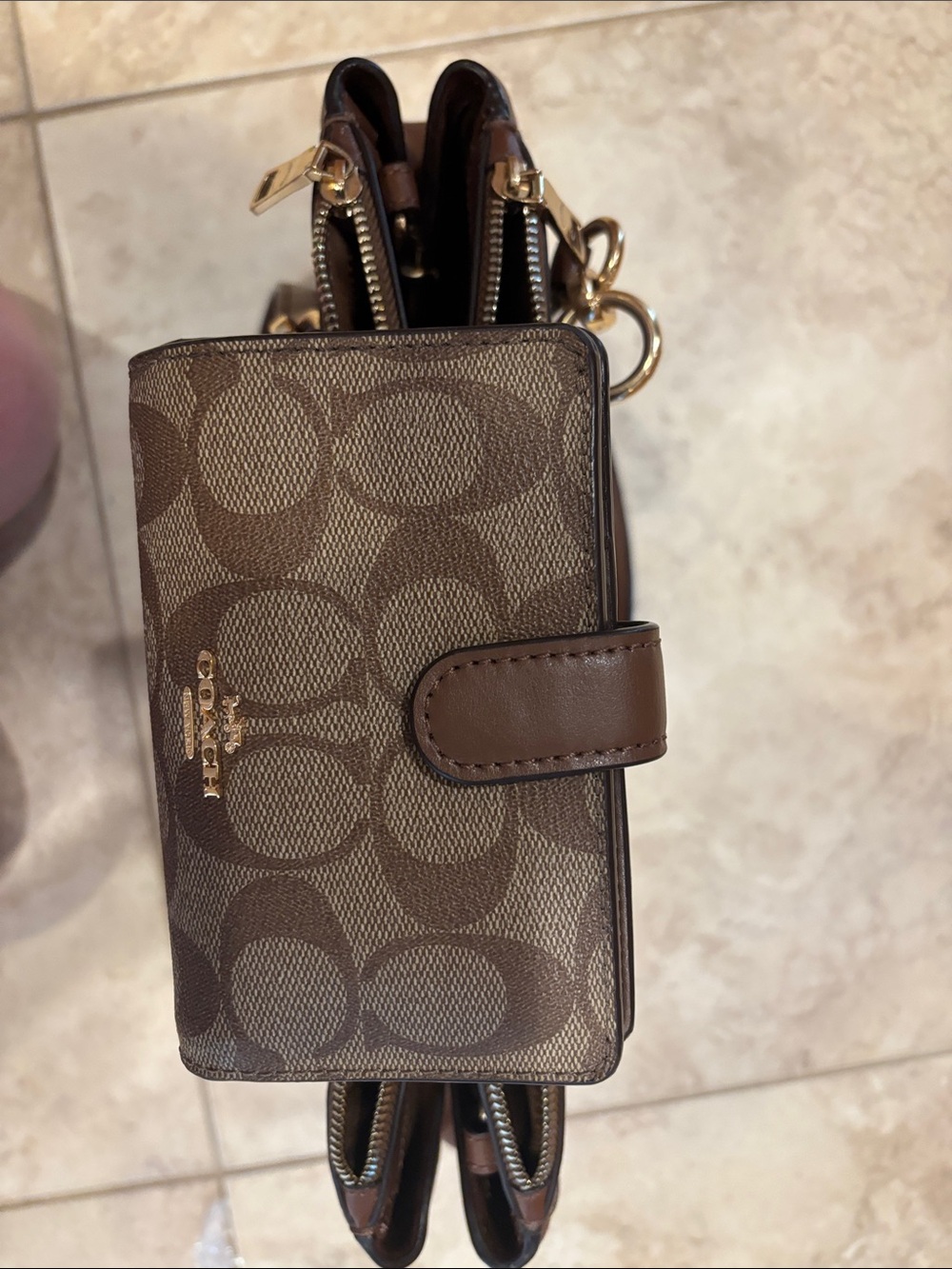 Coach Tan and Brown Signature Canvas Shoulder Bag with Matching Wallet - Picture 7 of 8